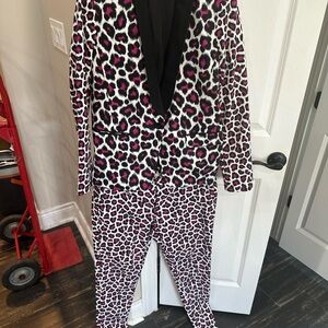 Michael Kors Leopard Print Blazer and Pants Set - Black, White, Pink